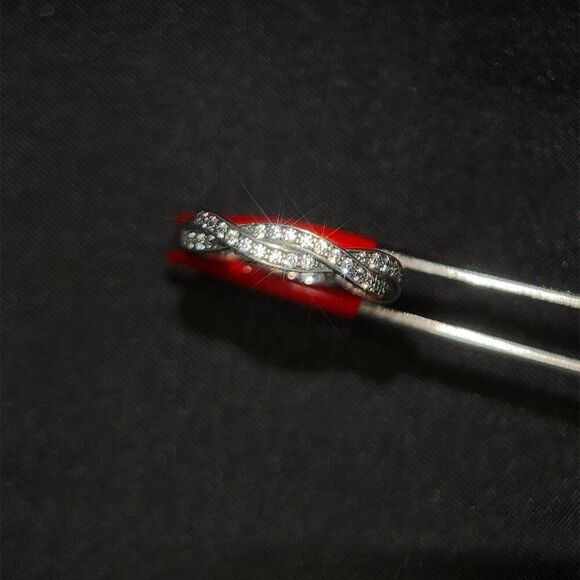 Sterling Silver 925 Twist Cz Stackable Band Ring - Picture 3 of 7